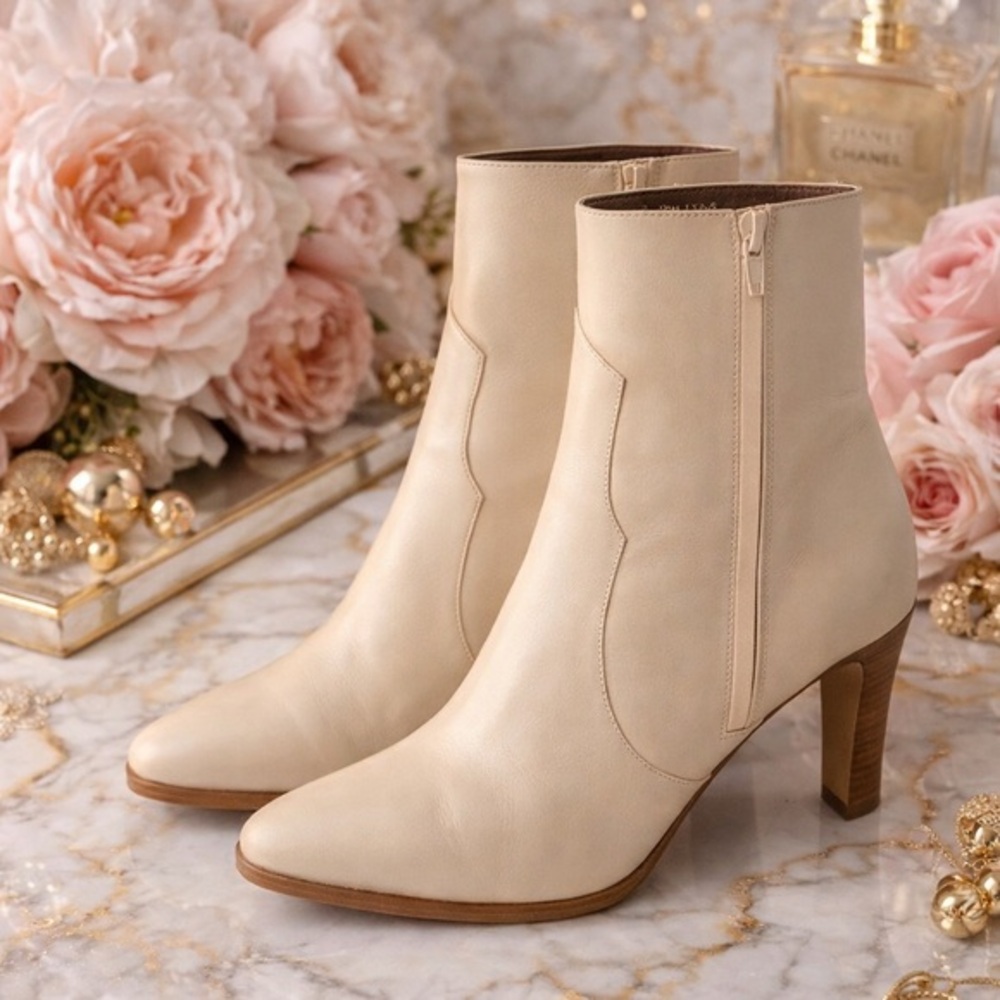 CELINE Cream Leather Ankle Boots — Timeless Designer Booties 40